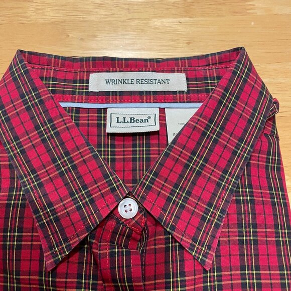 L.L. BEAN Red Plaid Button Up Shirt Long Sleeve 100% Cotton Wrinkle Free Men's S - Picture 6 of 11